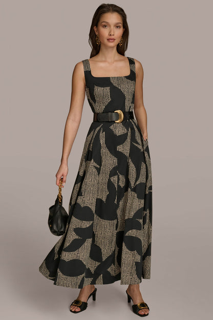 Donna Karan COTTON SLEEVELESS FLORAL MIDI DRESS