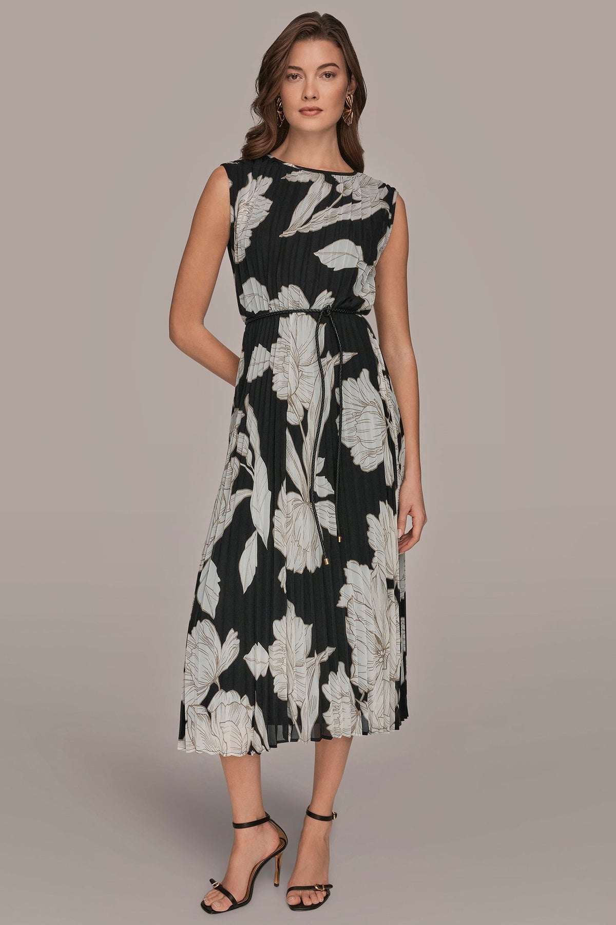 Donna Karan CHIFFON FLORAL MIDI A-LINE DRESS