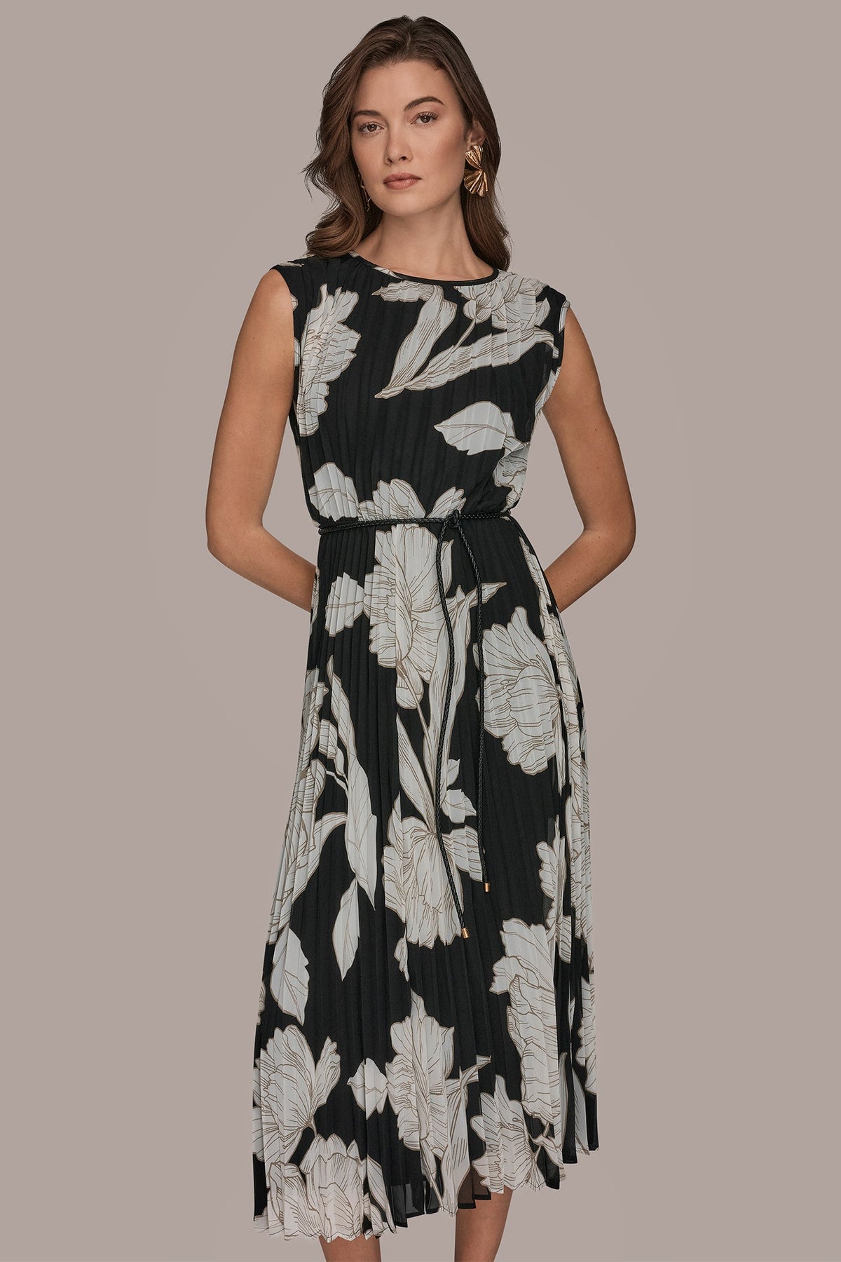 Donna Karan CHIFFON FLORAL MIDI A-LINE DRESS