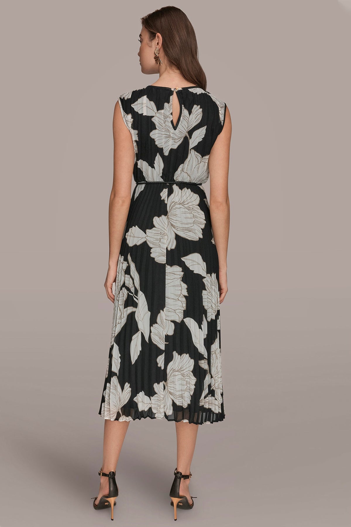 Donna Karan CHIFFON FLORAL MIDI A-LINE DRESS