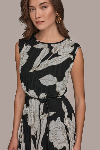 Donna Karan CHIFFON FLORAL MIDI A-LINE DRESS
