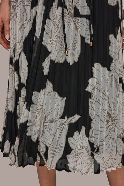Donna Karan CHIFFON FLORAL MIDI A-LINE DRESS