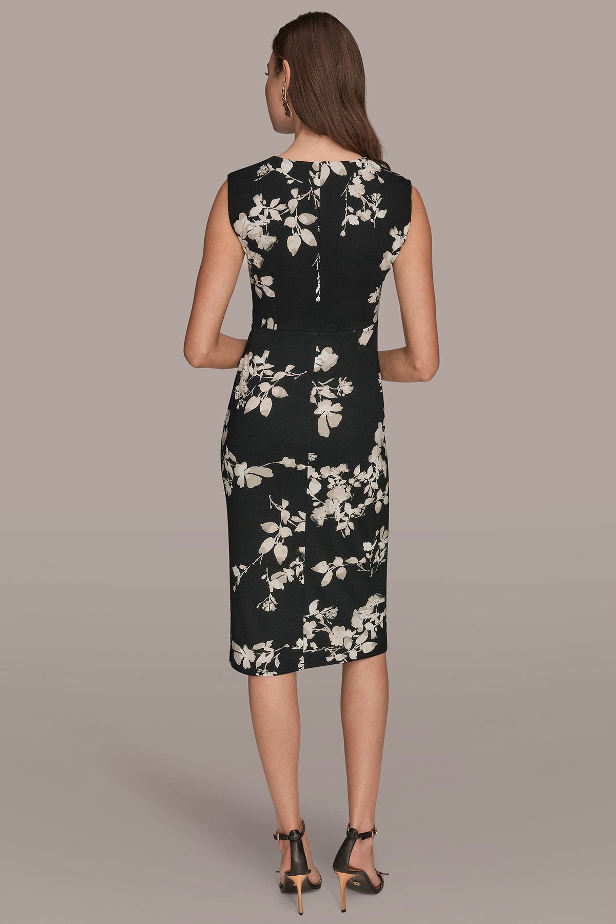 Donna Karan FLORAL SLEEVELESS TWIST-WAIST SHEATH DRESS
