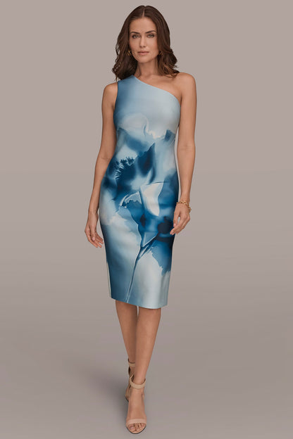 Donna Karan FLORAL ONE-SHOULDER SHEATH DRESS