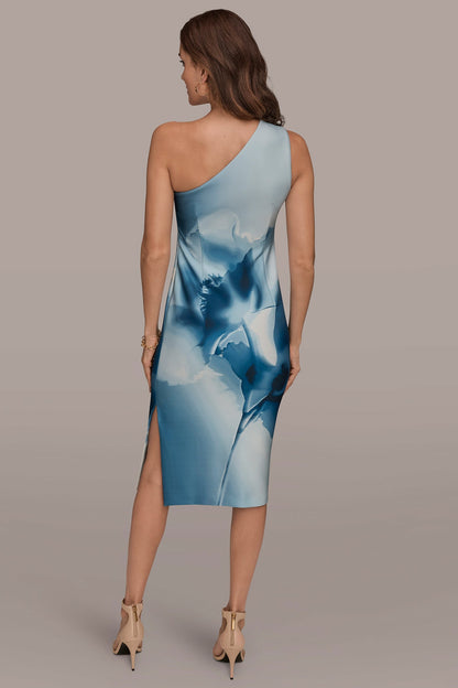 Donna Karan FLORAL ONE-SHOULDER SHEATH DRESS