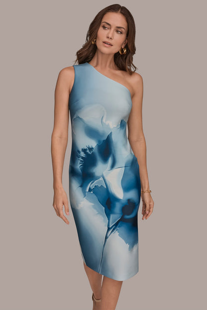 Donna Karan FLORAL ONE-SHOULDER SHEATH DRESS