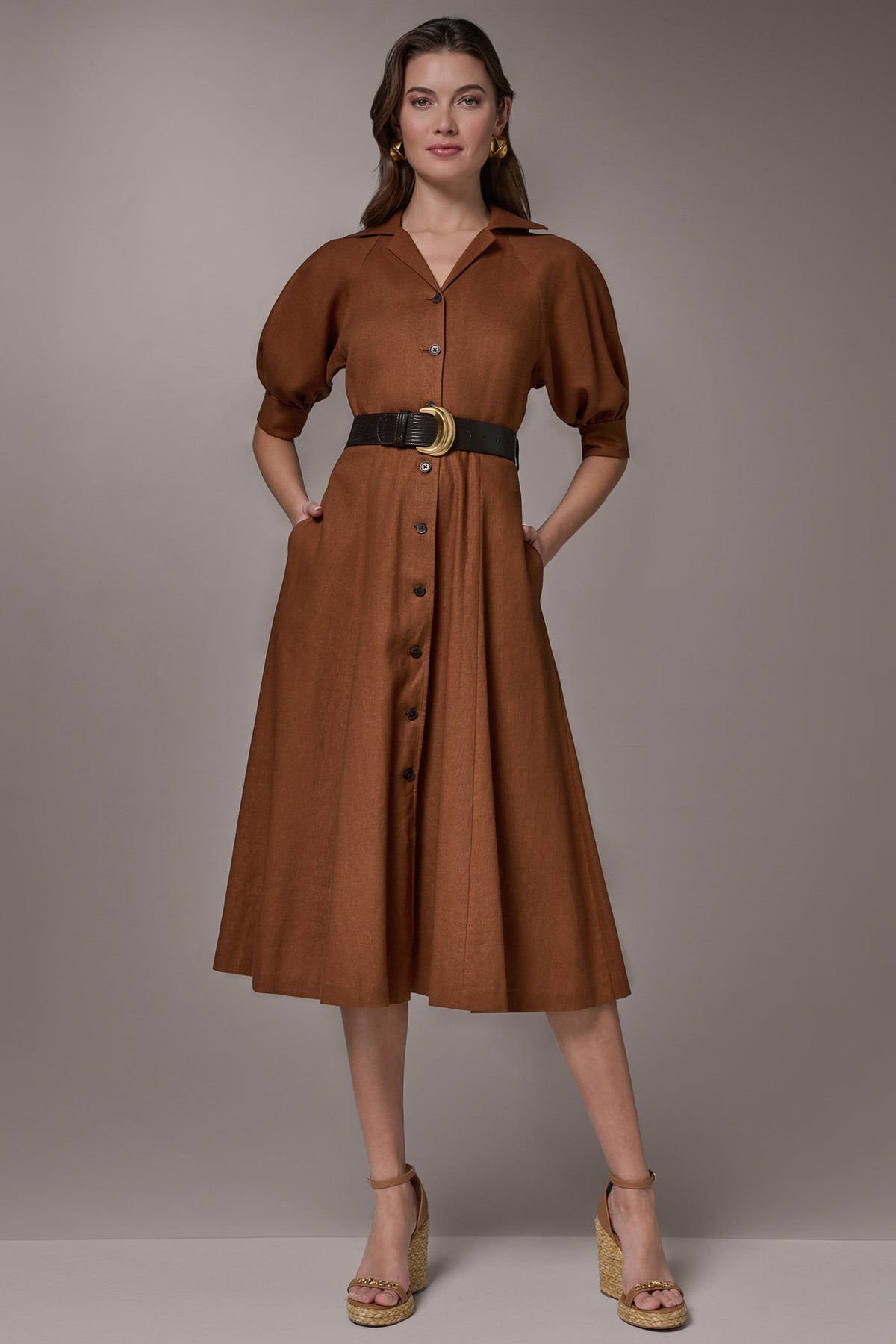 Donna Karan LINEN-BLEND MIDI SHIRT DRESS