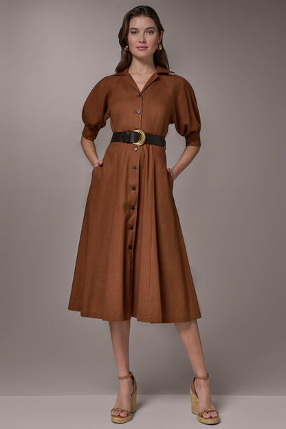 Donna Karan LINEN-BLEND MIDI SHIRT DRESS