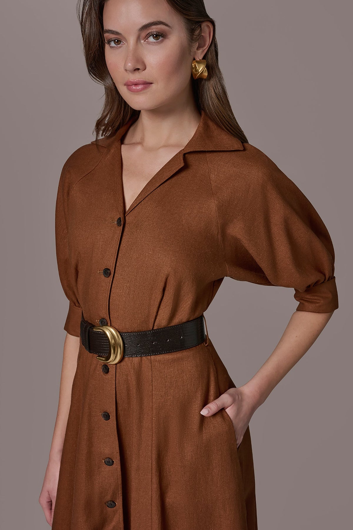 Donna Karan LINEN-BLEND MIDI SHIRT DRESS