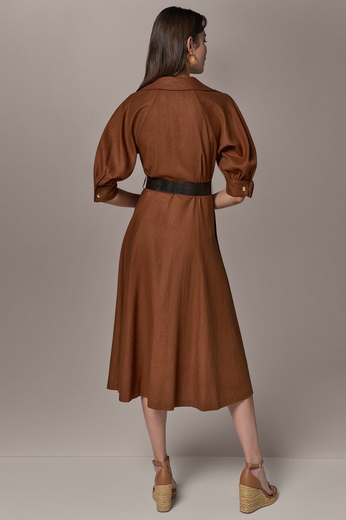 Donna Karan LINEN-BLEND MIDI SHIRT DRESS