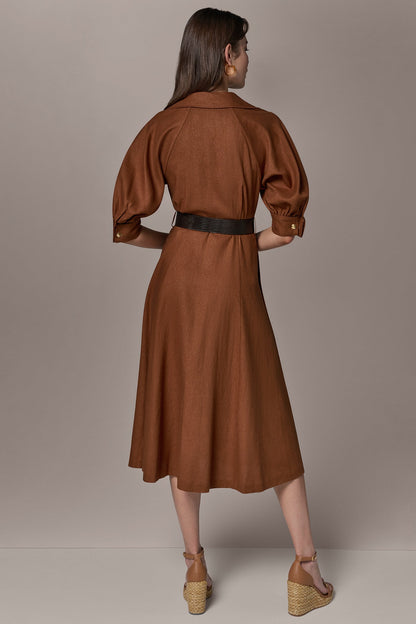 Donna Karan LINEN-BLEND MIDI SHIRT DRESS