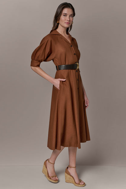 Donna Karan LINEN-BLEND MIDI SHIRT DRESS