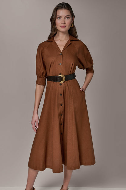 Donna Karan LINEN-BLEND MIDI SHIRT DRESS