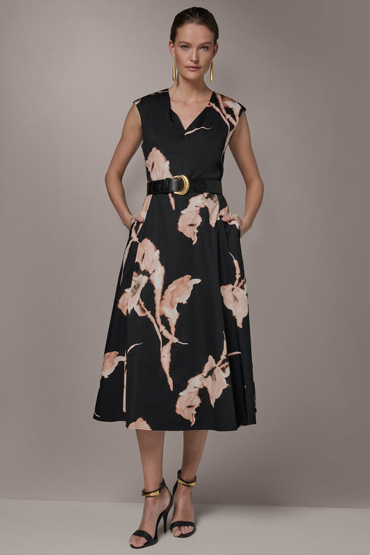 Donna Karan COTTON-SATEEN FLORAL MIDI DRESS