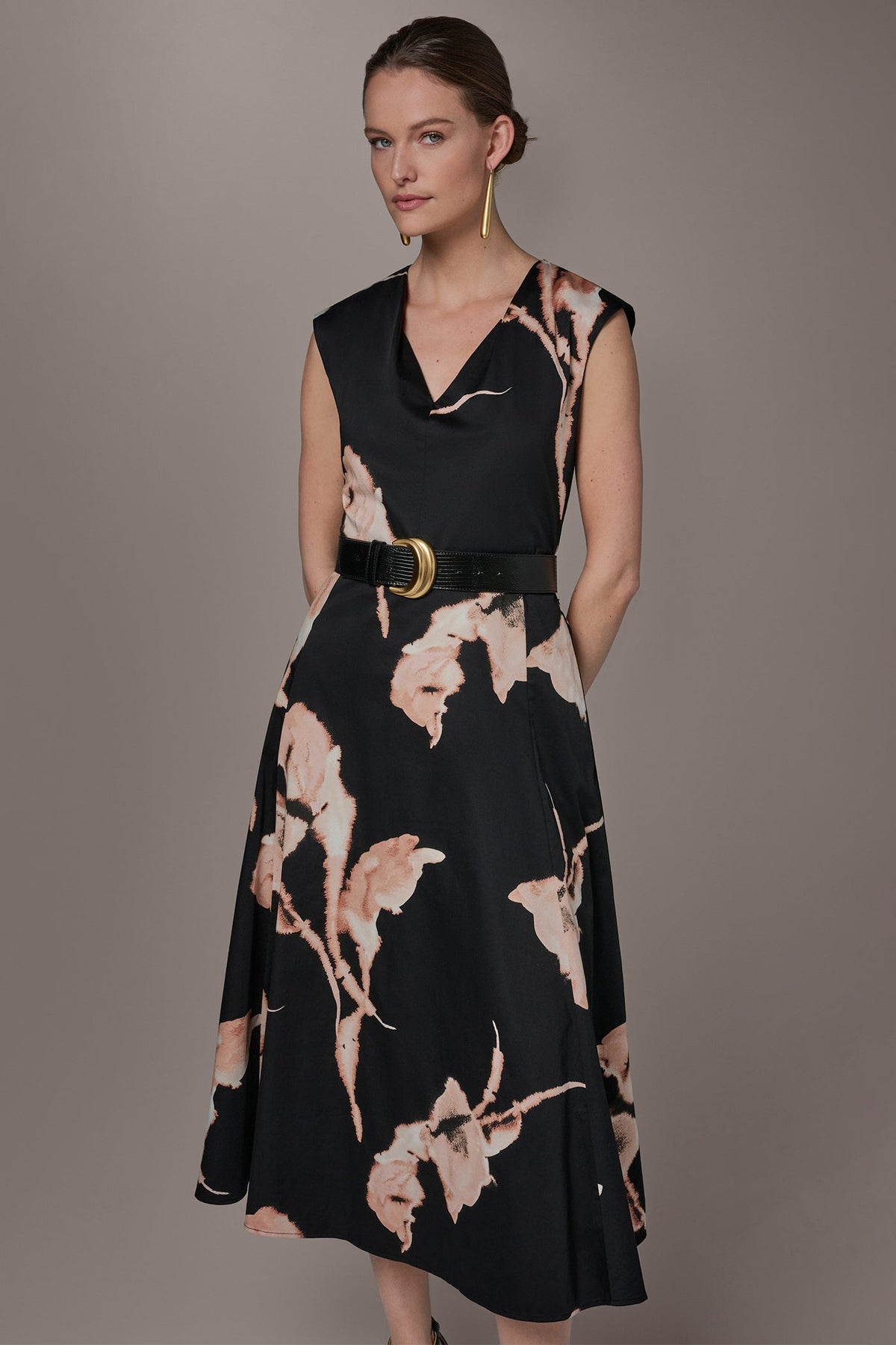 Donna Karan COTTON-SATEEN FLORAL MIDI DRESS