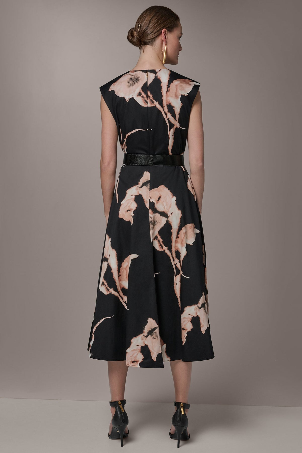 Donna Karan COTTON-SATEEN FLORAL MIDI DRESS