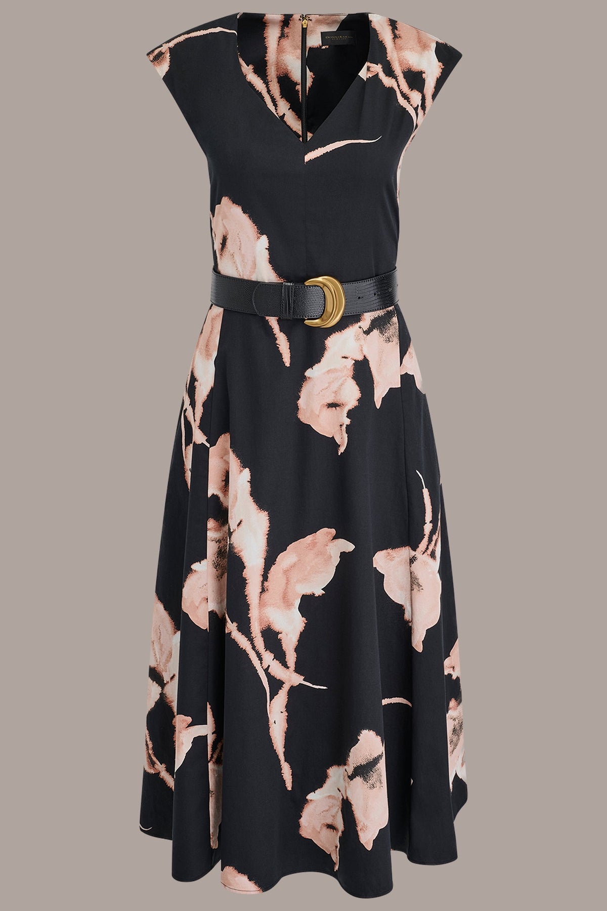 Donna Karan COTTON-SATEEN FLORAL MIDI DRESS