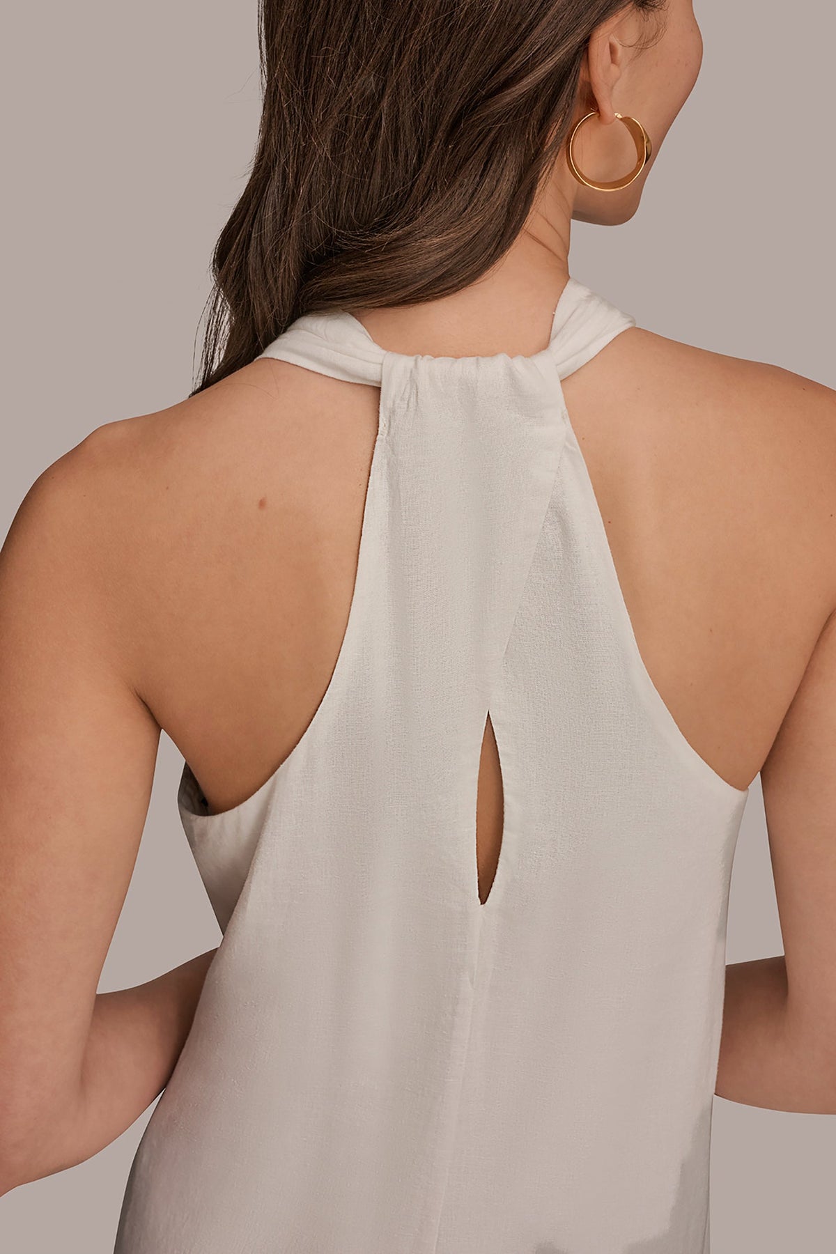 Donna Karan LINEN-BLEND SLEEVELESS OMBRÉ TWIST-BACK MIDI HALTER DRESS
