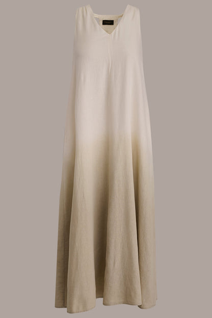 Donna Karan LINEN-BLEND SLEEVELESS OMBRÉ TWIST-BACK MIDI HALTER DRESS