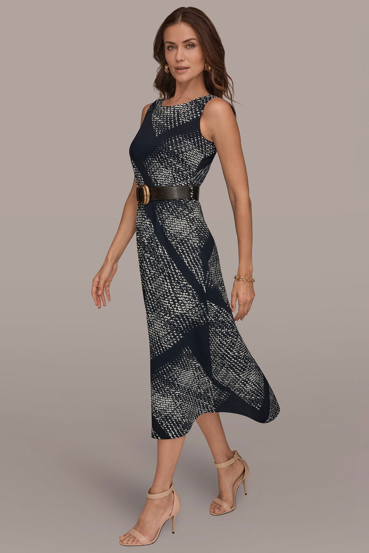 Donna Karan SLEEVELESS PRINTED A-LINE DRESS