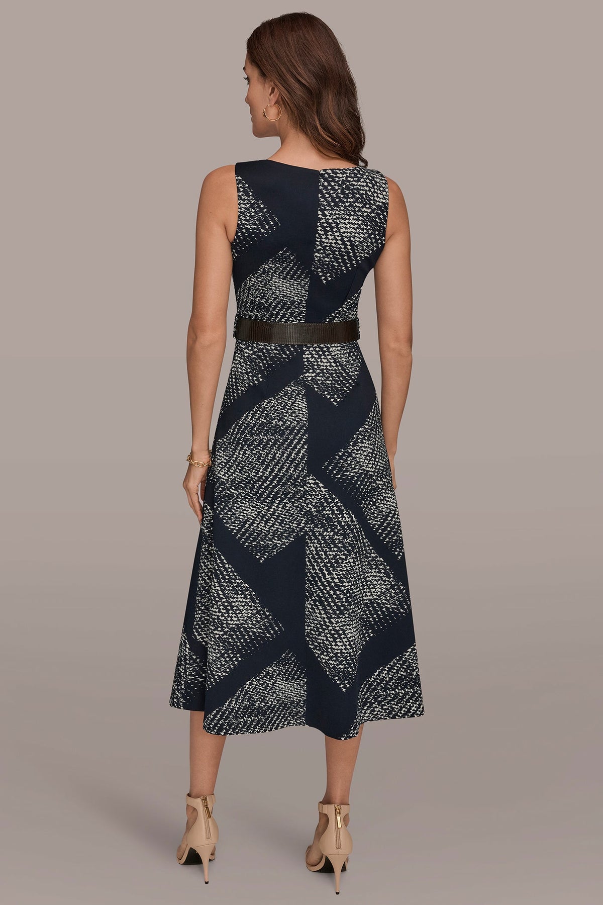 Donna Karan SLEEVELESS PRINTED A-LINE DRESS