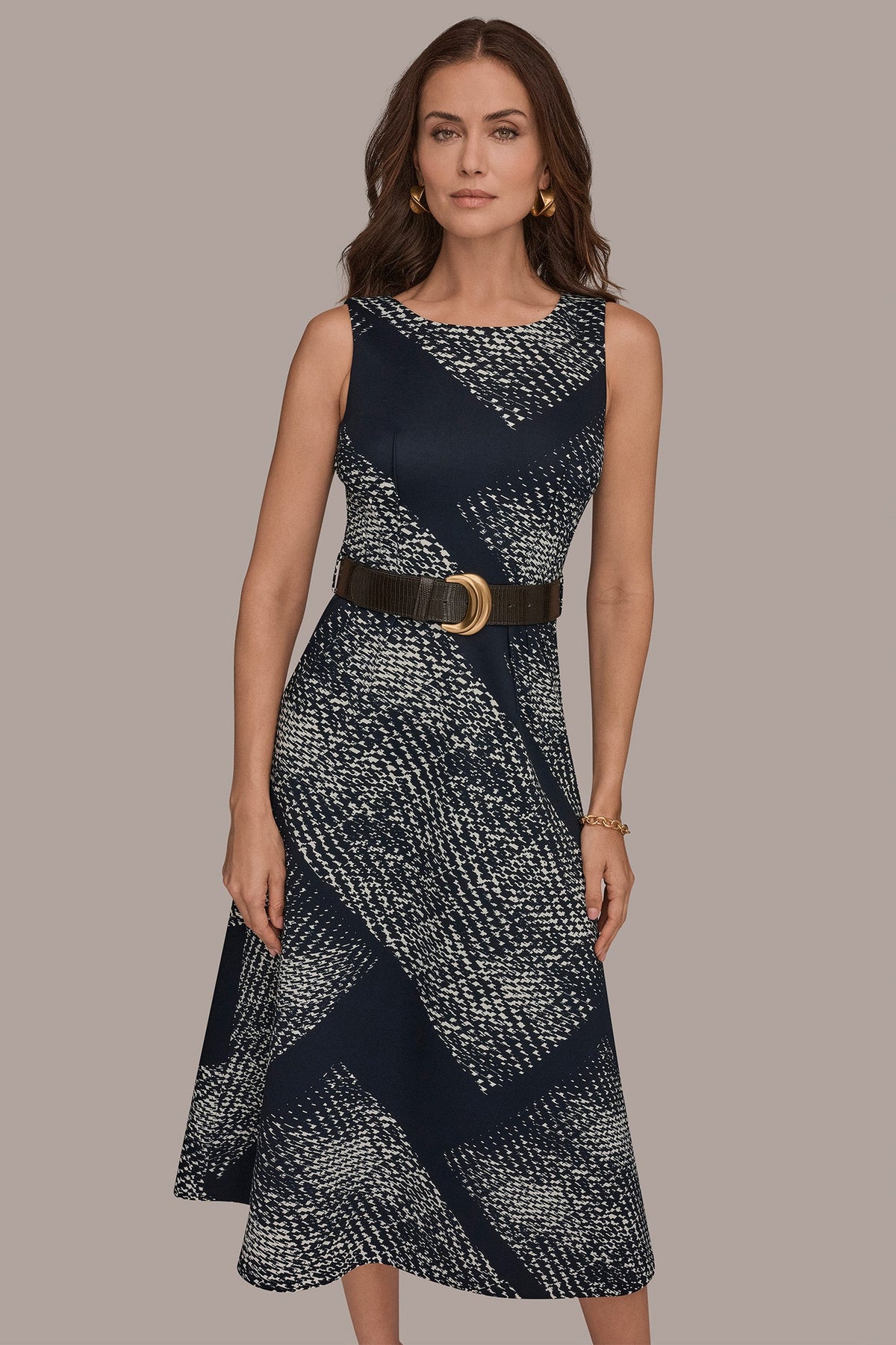 Donna Karan SLEEVELESS PRINTED A-LINE DRESS