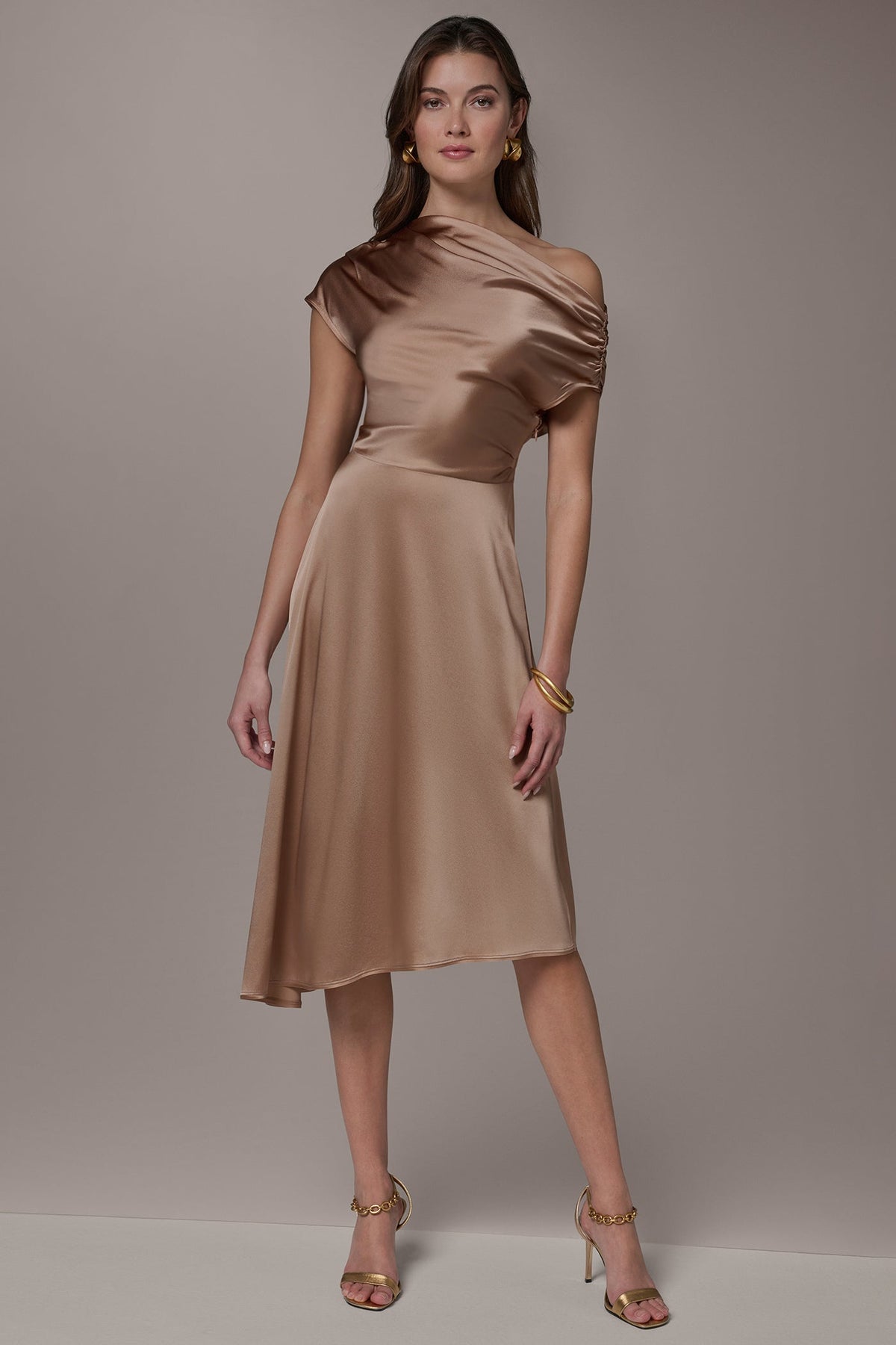 Donna Karan SILK-CHARMEUSE MIDI A-LINE DRESS