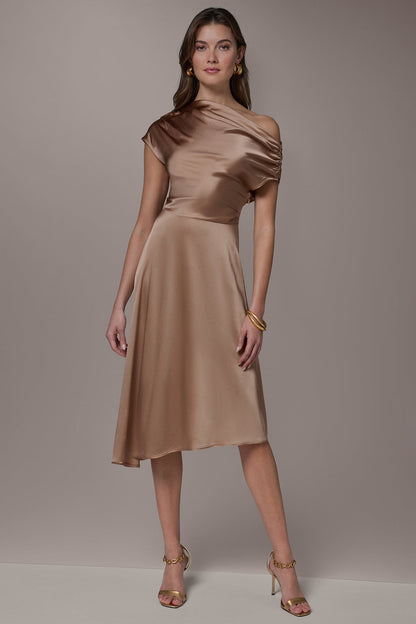 Donna Karan SILK-CHARMEUSE MIDI A-LINE DRESS