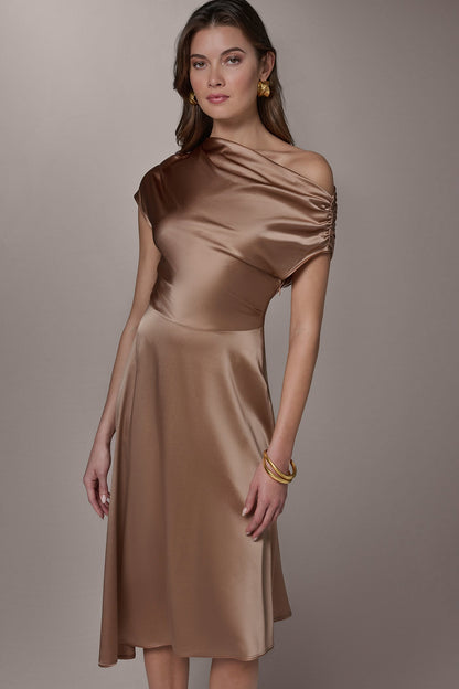 Donna Karan SILK-CHARMEUSE MIDI A-LINE DRESS