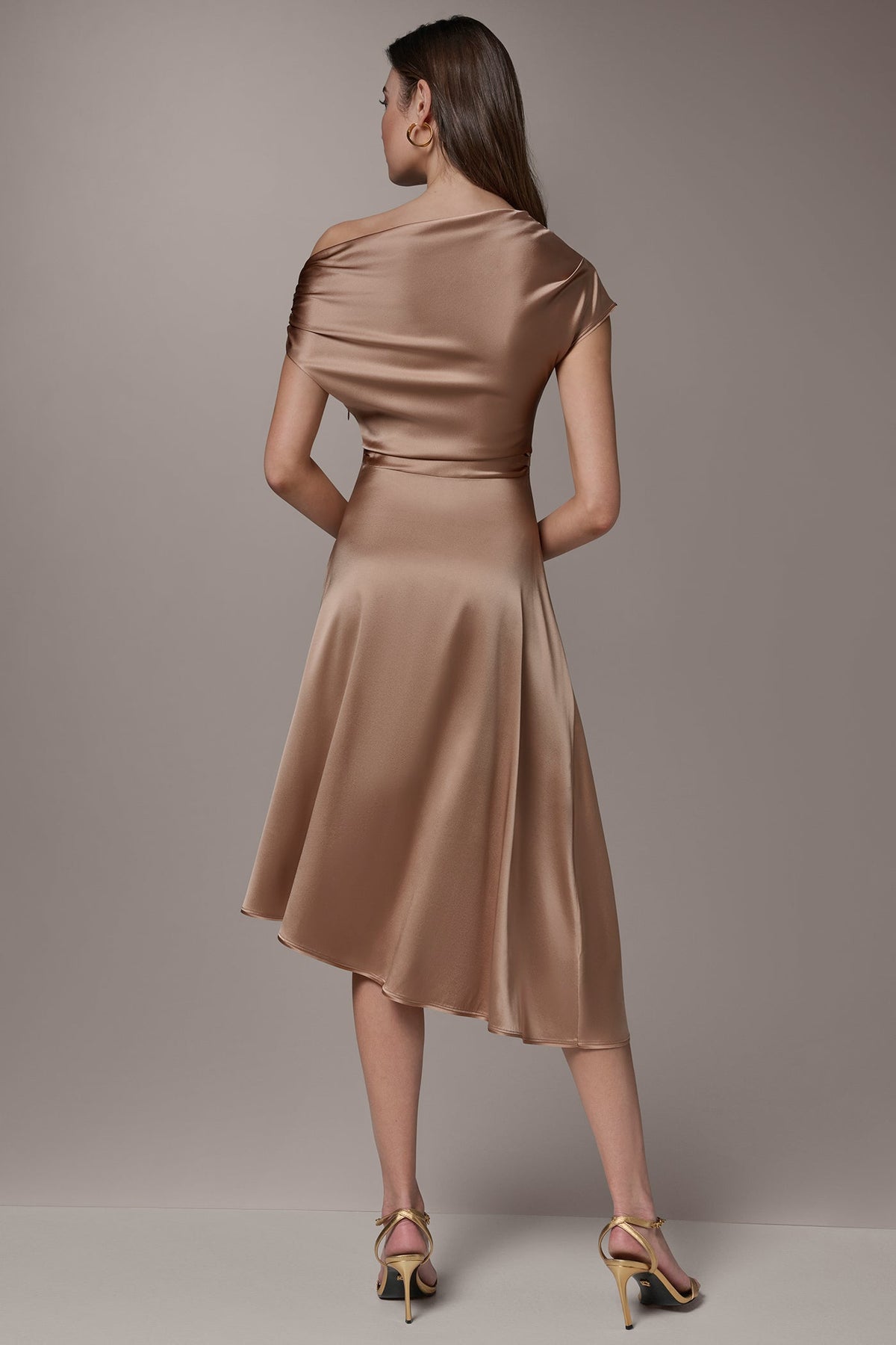 Donna Karan SILK-CHARMEUSE MIDI A-LINE DRESS