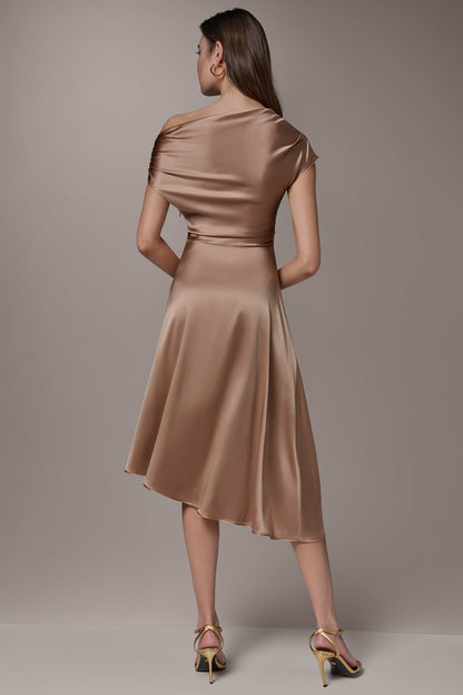 Donna Karan SILK-CHARMEUSE MIDI A-LINE DRESS