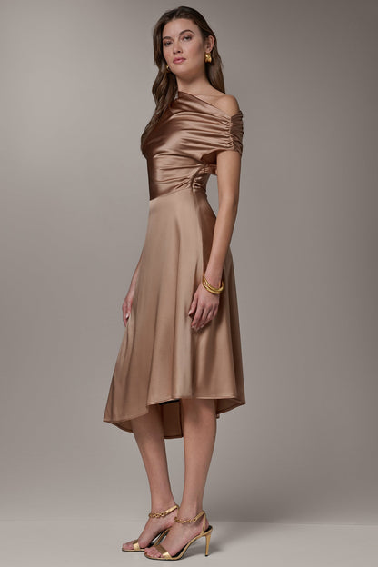 Donna Karan SILK-CHARMEUSE MIDI A-LINE DRESS