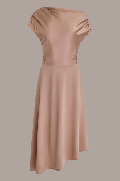 Donna Karan SILK-CHARMEUSE MIDI A-LINE DRESS