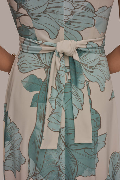 Donna Karan SLEEVELESS FLORAL GATHERED MIDI A-LINE DRESS