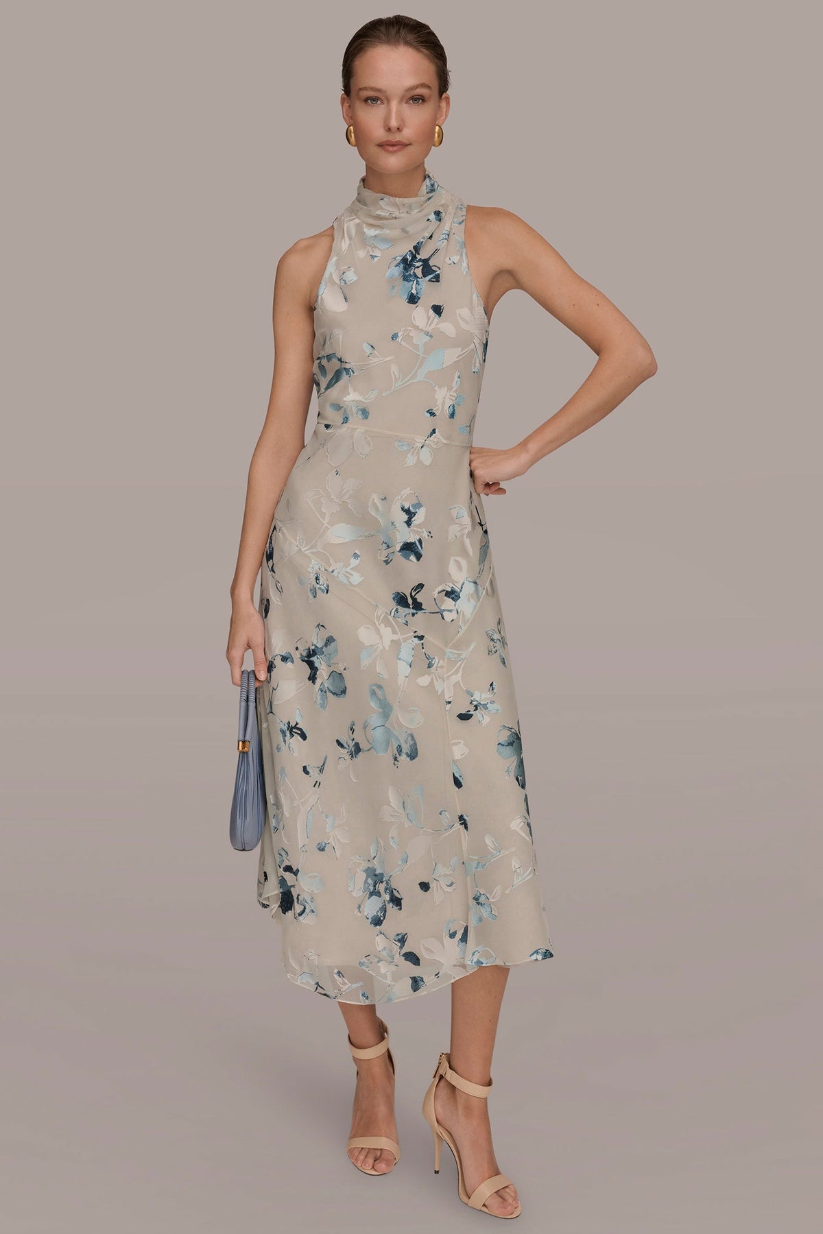 Donna Karan FLORAL BURNOUT MIDI A-LINE DRESS