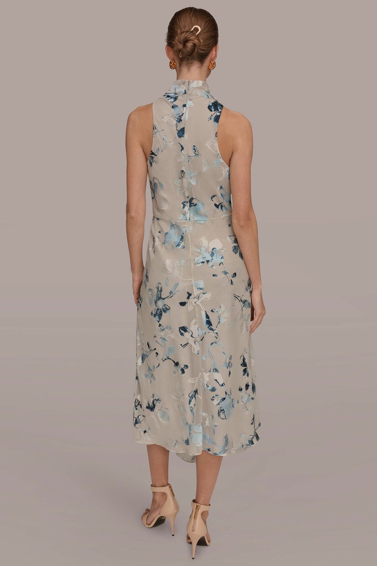 Donna Karan FLORAL BURNOUT MIDI A-LINE DRESS