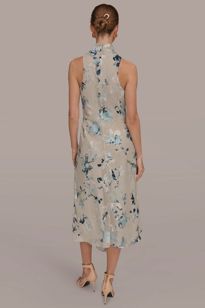Donna Karan FLORAL BURNOUT MIDI A-LINE DRESS
