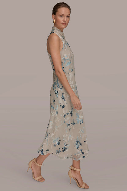 Donna Karan FLORAL BURNOUT MIDI A-LINE DRESS