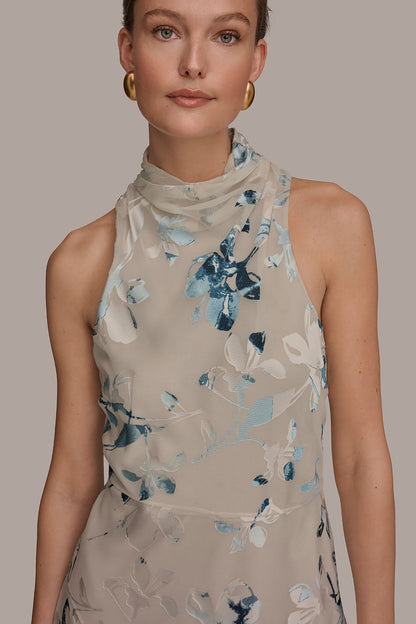 Donna Karan FLORAL BURNOUT MIDI A-LINE DRESS