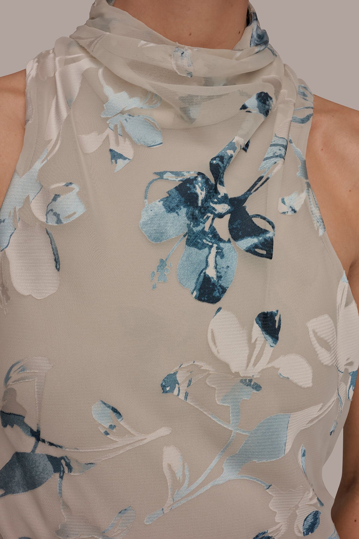 Donna Karan FLORAL BURNOUT MIDI A-LINE DRESS