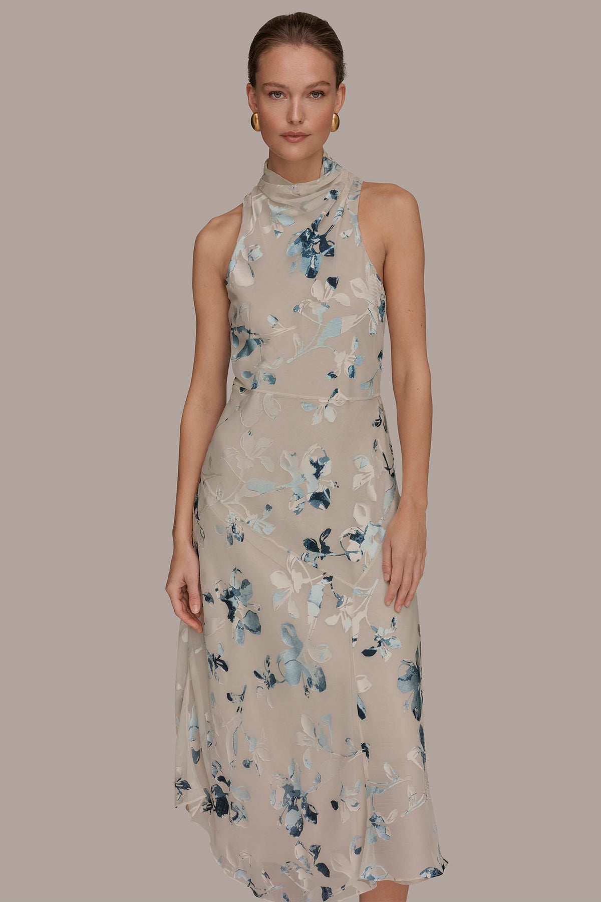 Donna Karan FLORAL BURNOUT MIDI A-LINE DRESS