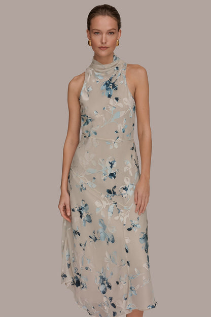 Donna Karan FLORAL BURNOUT MIDI A-LINE DRESS