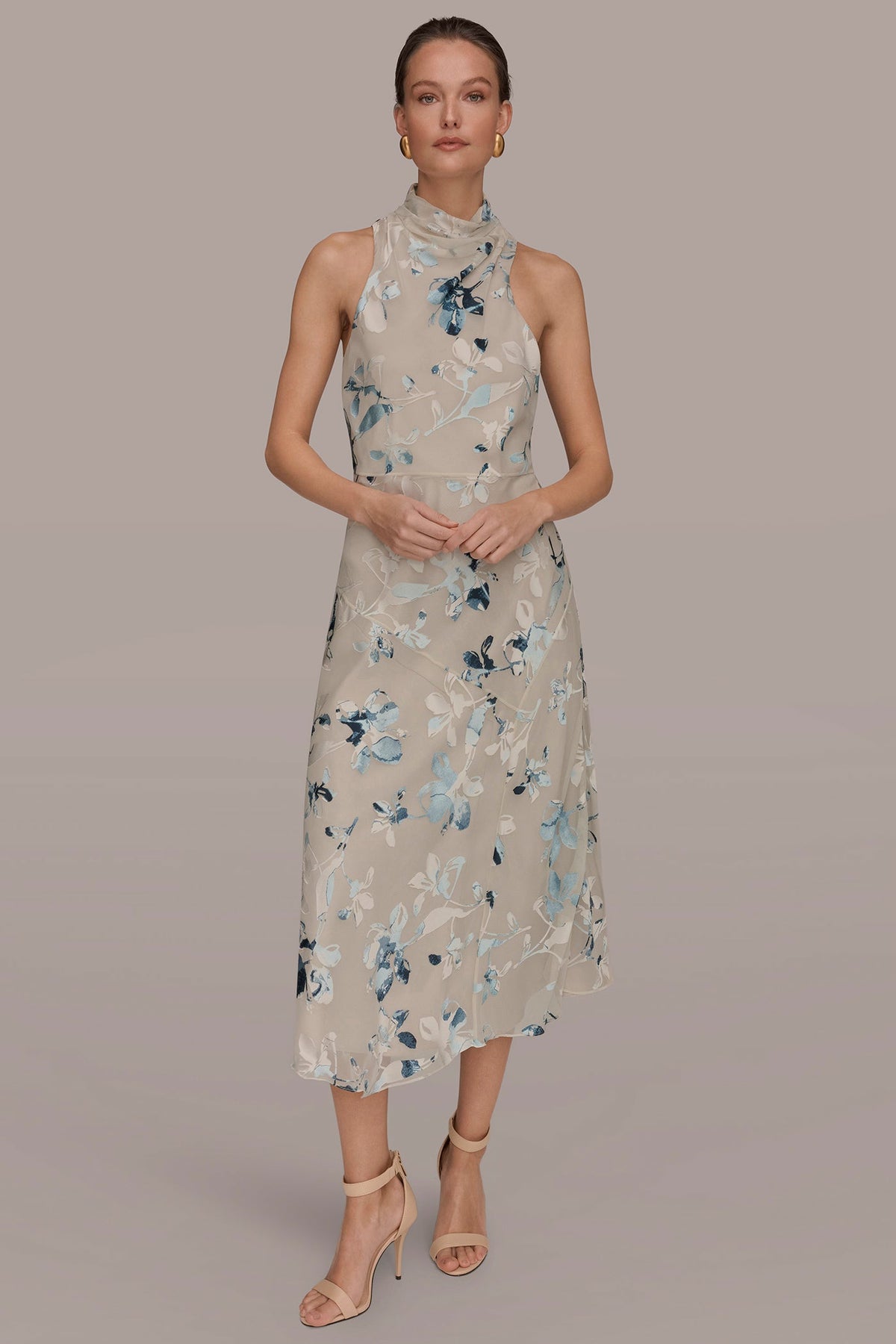 Donna Karan FLORAL BURNOUT MIDI A-LINE DRESS