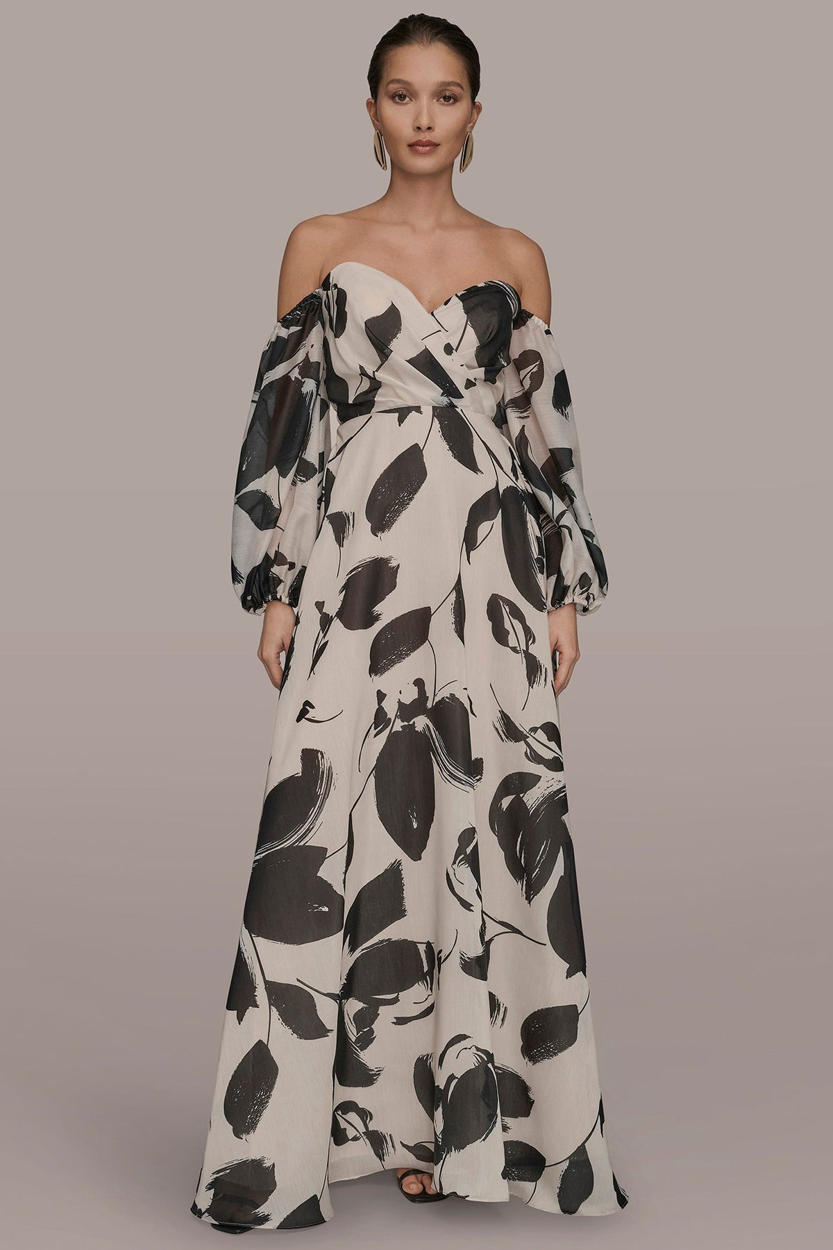 Donna Karan ORGANZA OFF-THE-SHOULDER FLORAL GOWN