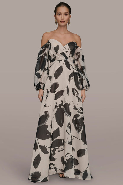 Donna Karan ORGANZA OFF-THE-SHOULDER FLORAL GOWN