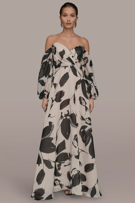 Donna Karan ORGANZA OFF-THE-SHOULDER FLORAL GOWN