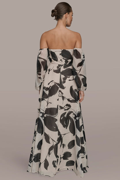 Donna Karan ORGANZA OFF-THE-SHOULDER FLORAL GOWN