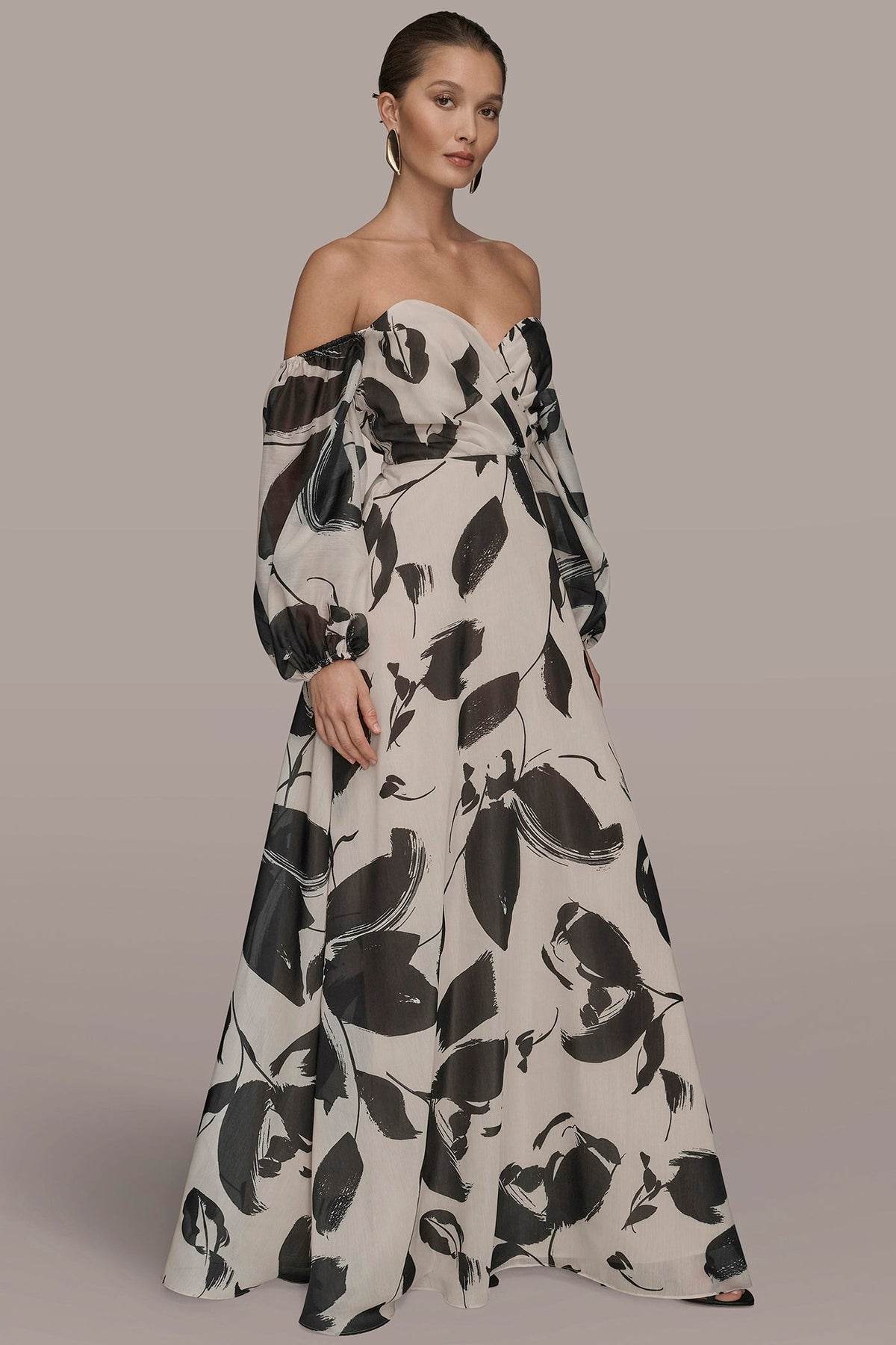 Donna Karan ORGANZA OFF-THE-SHOULDER FLORAL GOWN