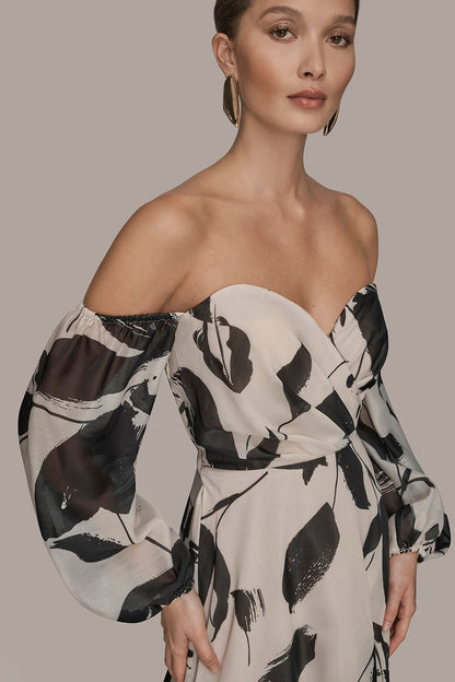 Donna Karan ORGANZA OFF-THE-SHOULDER FLORAL GOWN