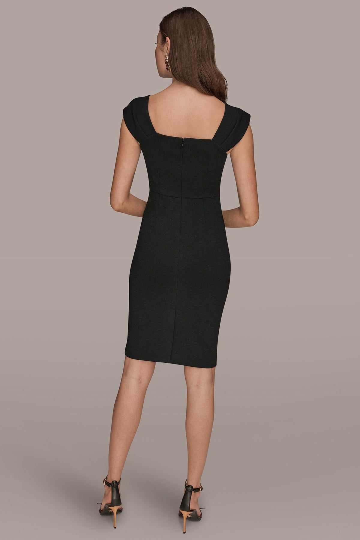 Donna Karan SHORT SLEEVE ASYMMETRIC RUFFLE SHEATH DRESS